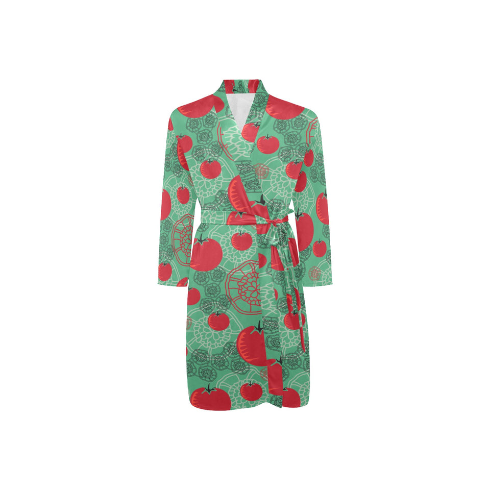 Tomato design pattern Men's Long Sleeve Belted Night Robe