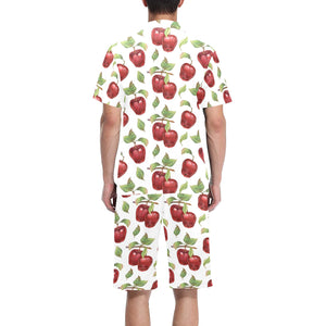 Red apples pattern Men's V-Neck Short Pajama Set