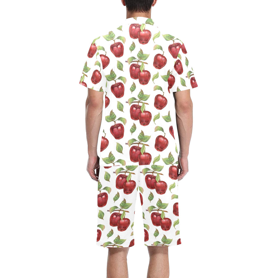 Red apples pattern Men's V-Neck Short Pajama Set