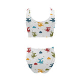 Colorful helicopter pattern Chest Bowknot High Waisted Bikini Swimsuit