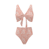 Snake lilies flower pattern Chest Bowknot High Waisted Bikini Swimsuit