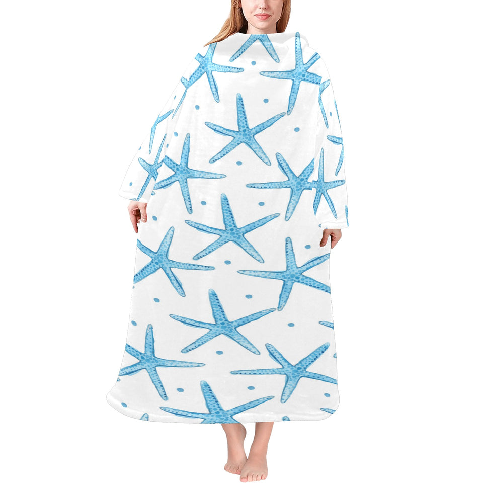 Watercolor starfish pattern Blanket Robe with Sleeves