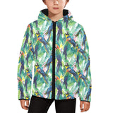 Colorful parrot exotic flower leaves Kids' Boys' Girls' Padded Hooded Jacket