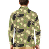 Eggplant Pattern Print Design 02 Men's Long Sleeve Polo Shirt