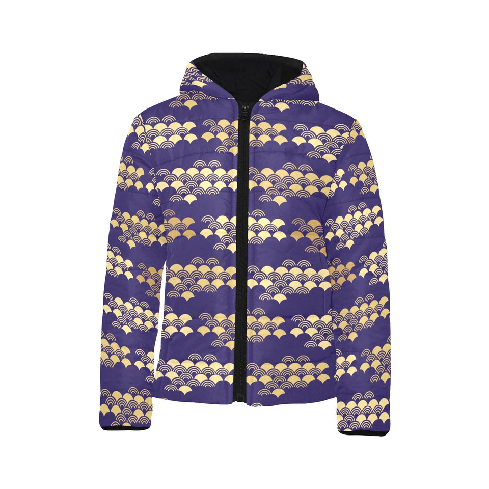 Beautiful japanese fan pattern Kids' Boys' Girls' Padded Hooded Jacket
