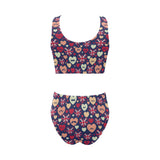 British Pattern Print Design 02 Chest Bowknot High Waisted Bikini Swimsuit