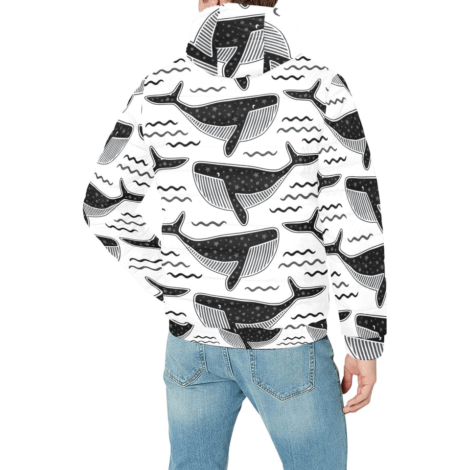 Black whale pattern Men's Padded Hooded Jacket