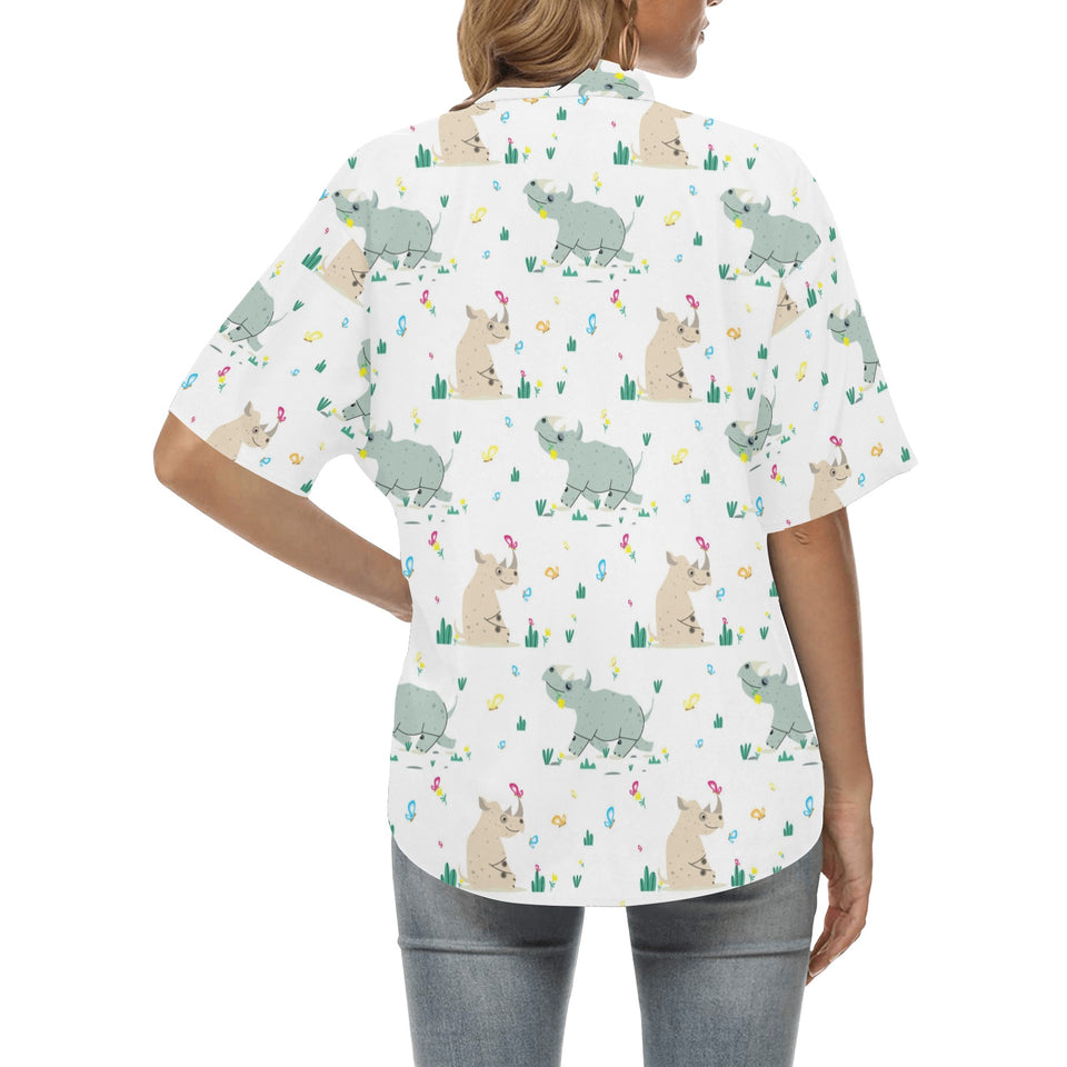Cute Rhino pattern Women's All Over Print Hawaiian Shirt
