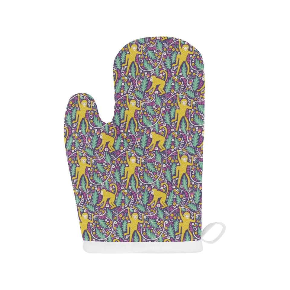 Cute yellow monkey leaves pattern Heat Resistant Oven Mitts