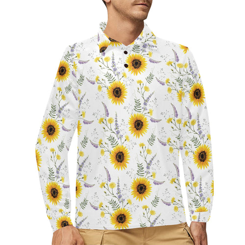 beautiful sunflowers pattern Men's Long Sleeve Polo Shirt