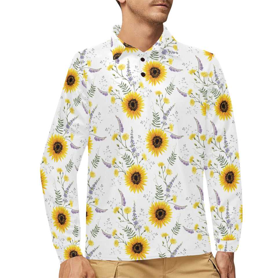 beautiful sunflowers pattern Men's Long Sleeve Polo Shirt