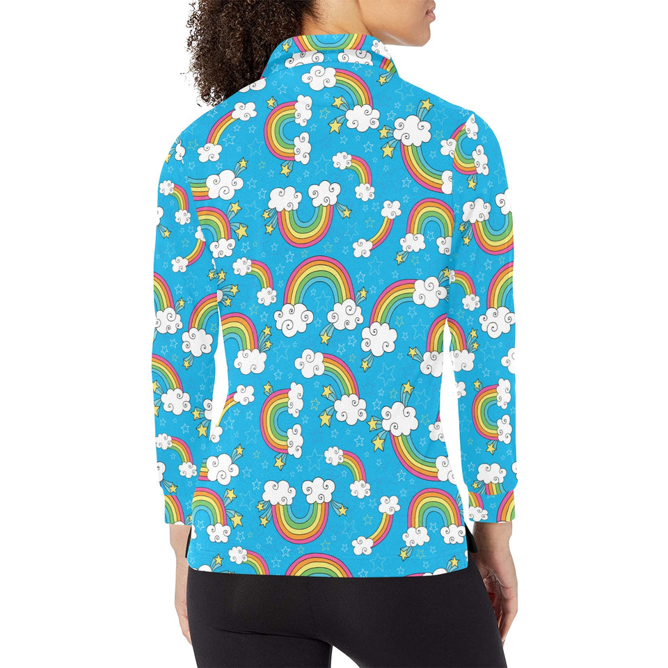 Rainbows Sky Clouds Pattern Women's Long Sleeve Polo Shirt
