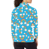 Rainbows Sky Clouds Pattern Women's Long Sleeve Polo Shirt