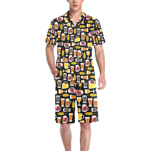 Beer type pattern Men's V-Neck Short Pajama Set