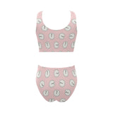 Clock pattern pink blackground Chest Bowknot High Waisted Bikini Swimsuit