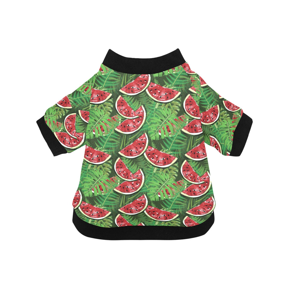 Watermelons tropical palm leaves pattern backgroun All Over Print Pet Dog Round Neck Fuzzy Shirt
