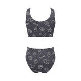 sushi pattern black background Chest Bowknot High Waisted Bikini Swimsuit