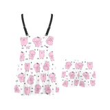 Pig Pattern Print Design 03 Chest Sexy Pleated Two Piece Swim Dress