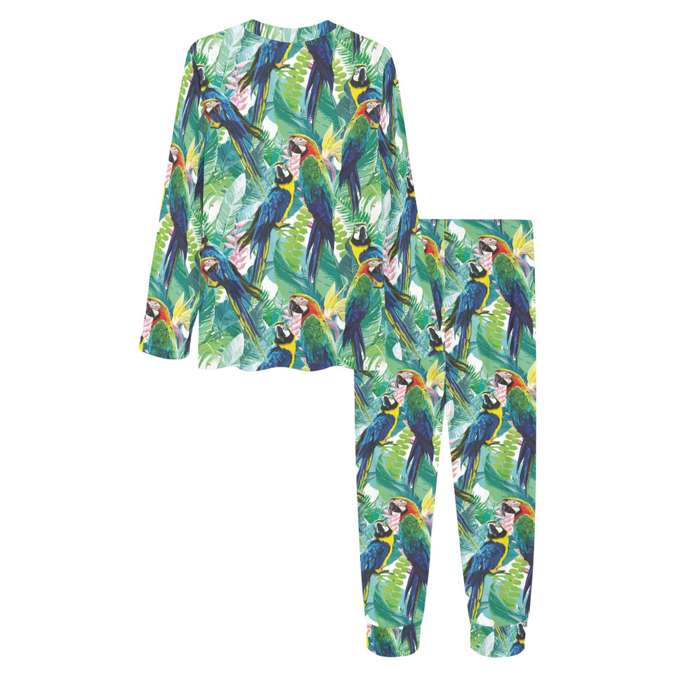Colorful parrot exotic flower leaves Women's All Over Print Pajama Set