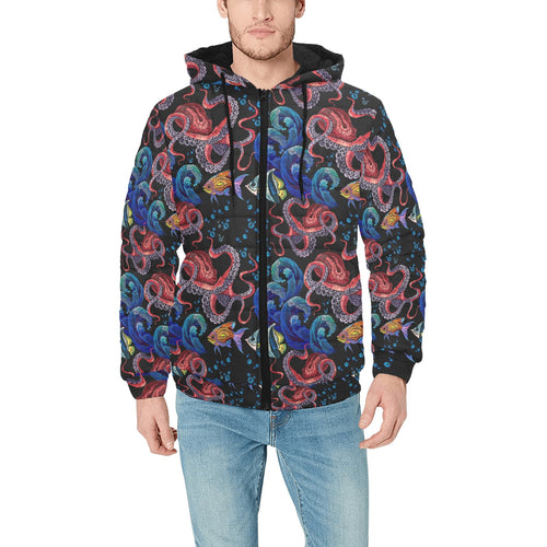 Octopus sea wave tropical fishe pattern Men's Padded Hooded Jacket