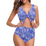 white bengal tigers pattern Chest Bowknot High Waisted Bikini Swimsuit