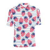 Strawberry pattern blue lines background Men's All Over Print Polo Shirt