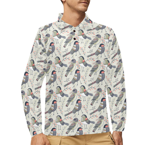 Pigeon Pattern Print Design 04 Men's Long Sleeve Polo Shirt