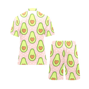 Avocado heart pink background Men's V-Neck Short Pajama Set