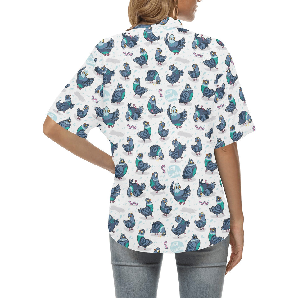 Pigeon Pattern Print Design 02 Women's All Over Print Hawaiian Shirt