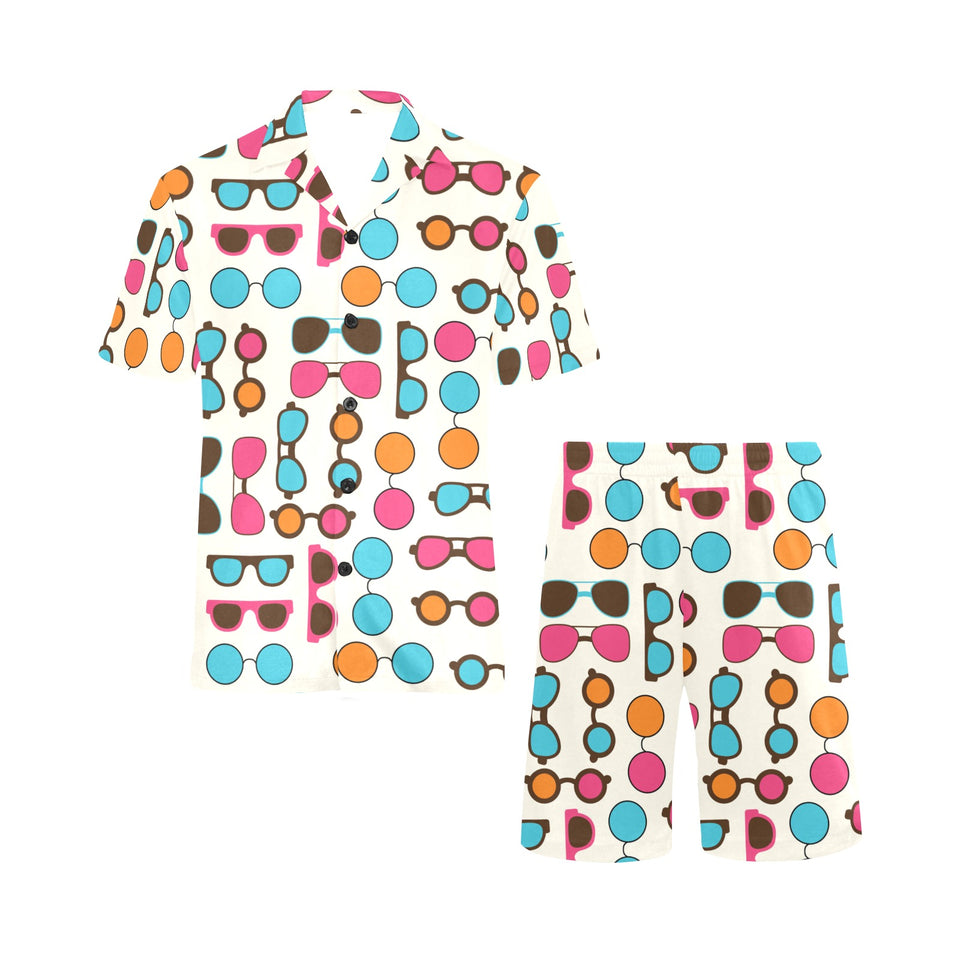 Sun Glasses Pattern Print Design 03 Men's V-Neck Short Pajama Set