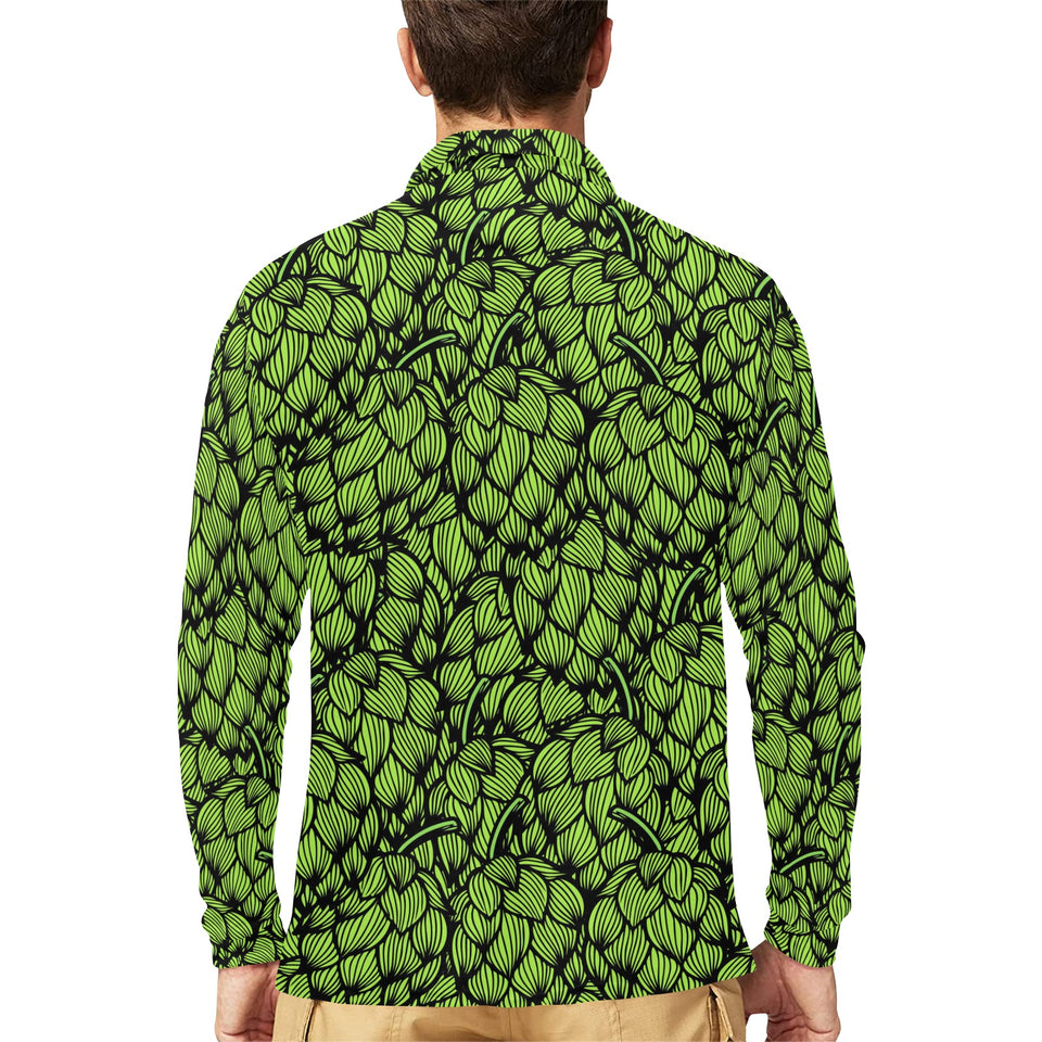 Green hop pattern Men's Long Sleeve Polo Shirt