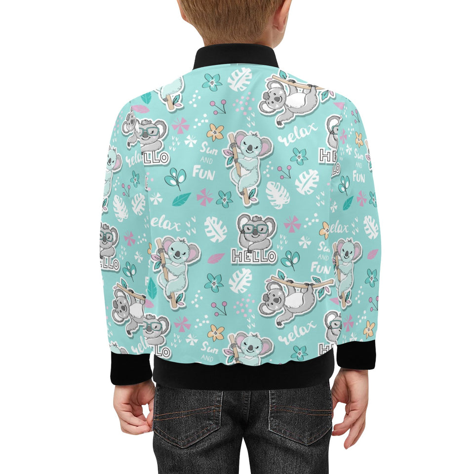 Cute koalas blue background pattern Kids' Boys' Girls' Bomber Jacket