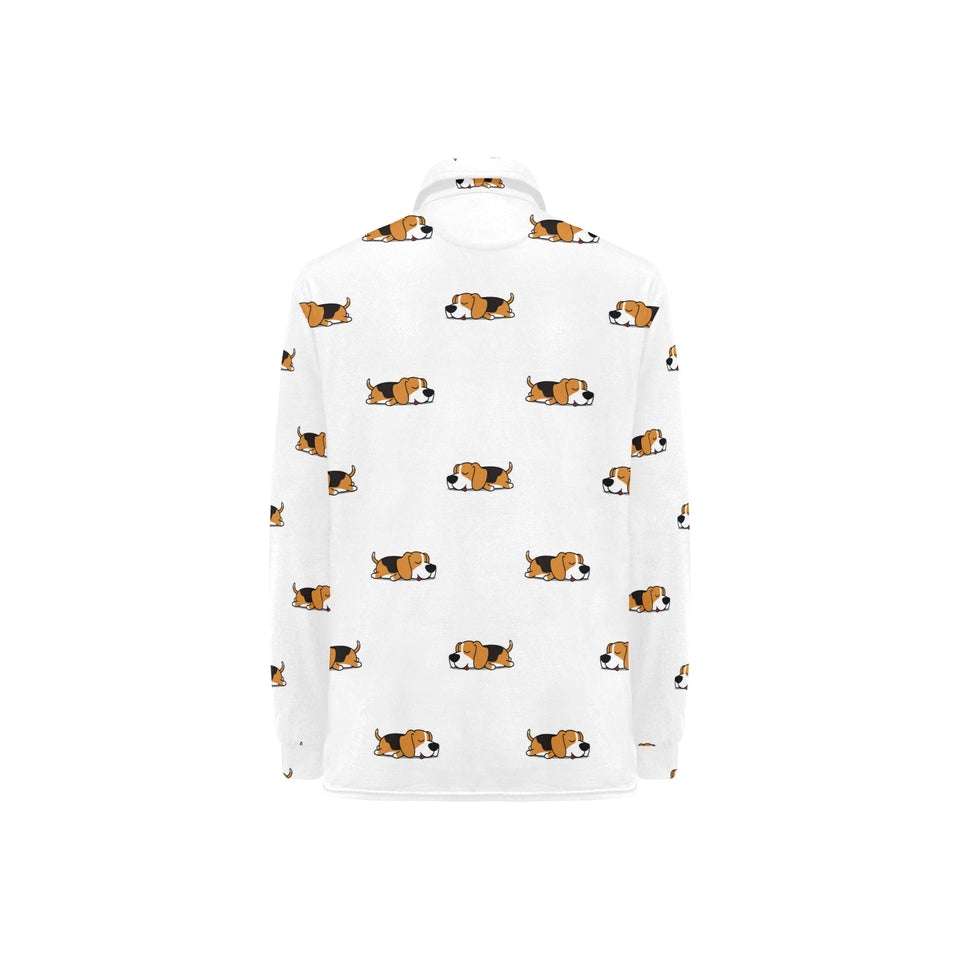 Cute beagle dog sleeping pattern Women's Long Sleeve Polo Shirt