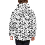 Crow dark floral pattern Kids' Boys' Girls' Padded Hooded Jacket