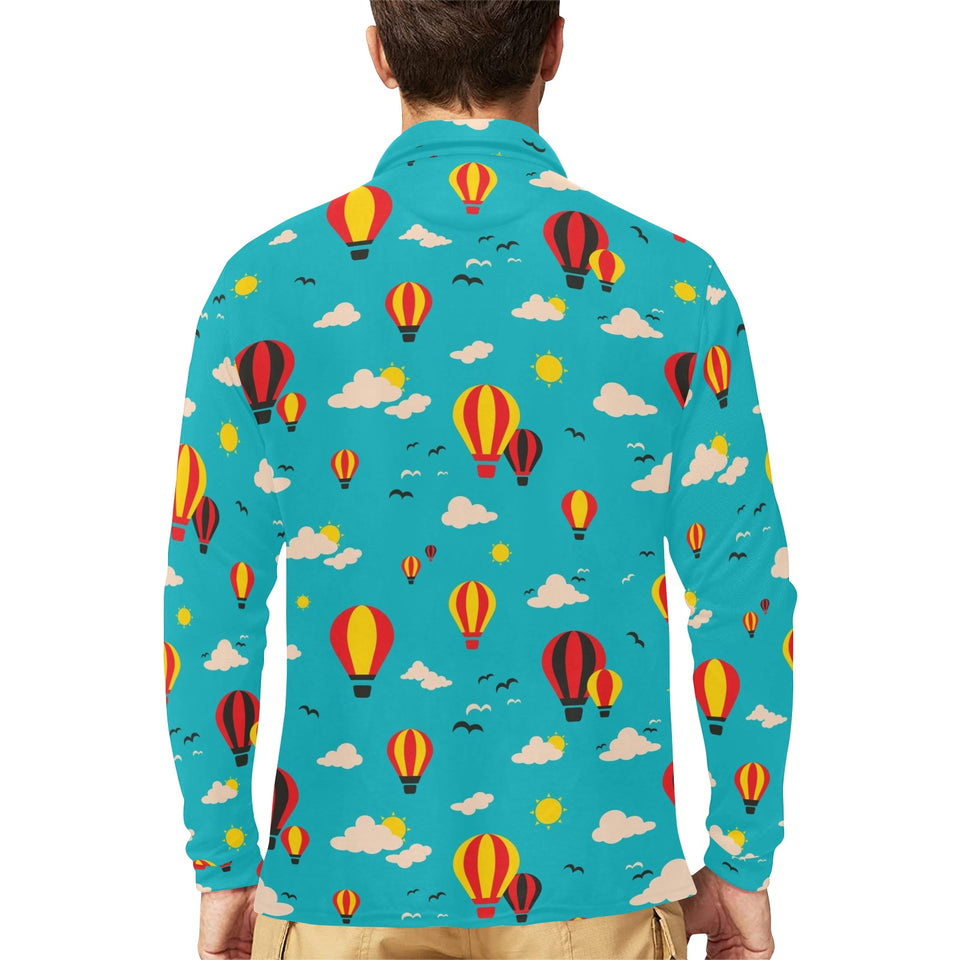 Hot Air Balloon Sky Pattern Men's Long Sleeve Polo Shirt