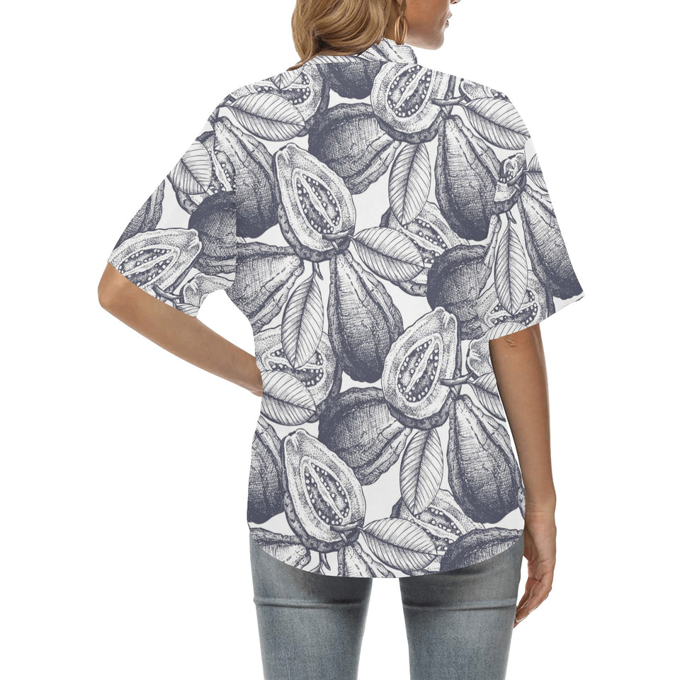 Guava tropical hand drawn pattern Women's All Over Print Hawaiian Shirt