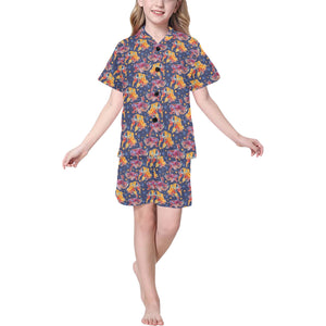 Goldfish Pattern Print Design 05 Kids' Boys' Girls' V-Neck Short Pajama Set