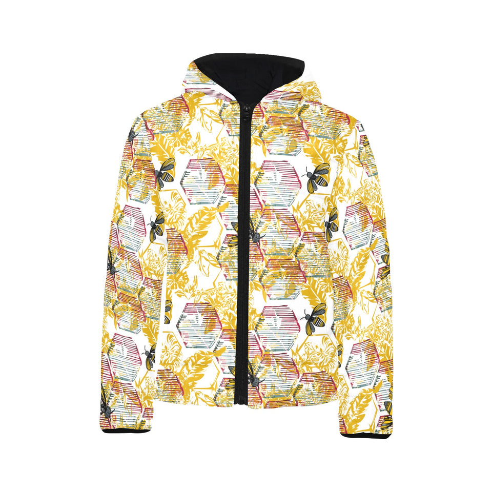 Cool Bee honeycomb leaves pattern Kids' Boys' Girls' Padded Hooded Jacket