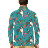 Boston terrier beautiful flower pattern Men's Long Sleeve Polo Shirt