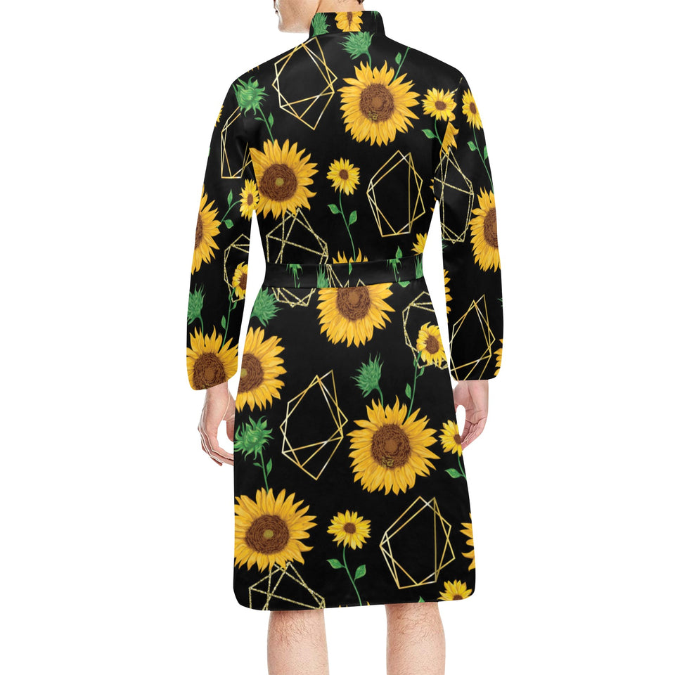 sunflower golden polygonal shapes Men's Long Sleeve Belted Night Robe