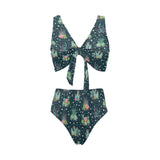 Cactus glass terrarium pattern Chest Bowknot High Waisted Bikini Swimsuit