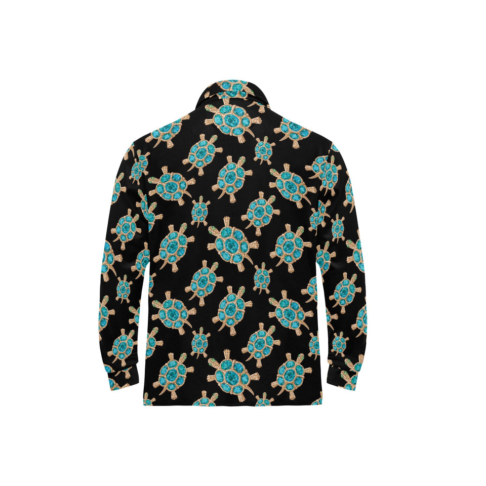 Sea turtle blue stone pattern Men's Long Sleeve Polo Shirt