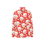 Cute Maneki neko cat red background Women's Long Sleeve Polo Shirt