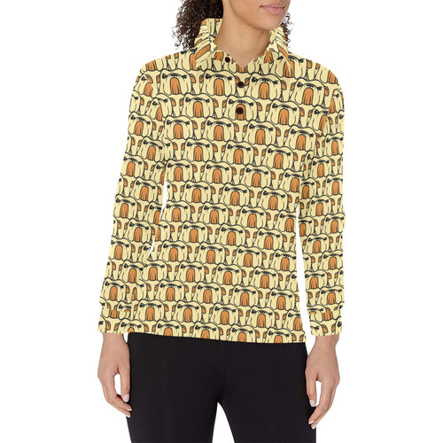 English Bulldog Pattern Print Design 02 Women's Long Sleeve Polo Shirt