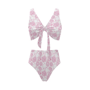 Sketch guava pattern Chest Bowknot High Waisted Bikini Swimsuit