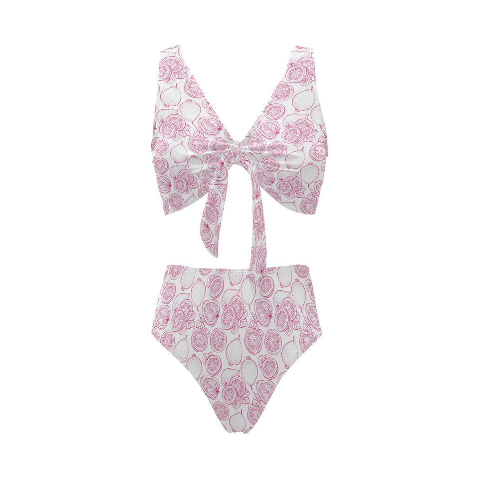 Sketch guava pattern Chest Bowknot High Waisted Bikini Swimsuit