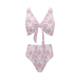 Sketch guava pattern Chest Bowknot High Waisted Bikini Swimsuit