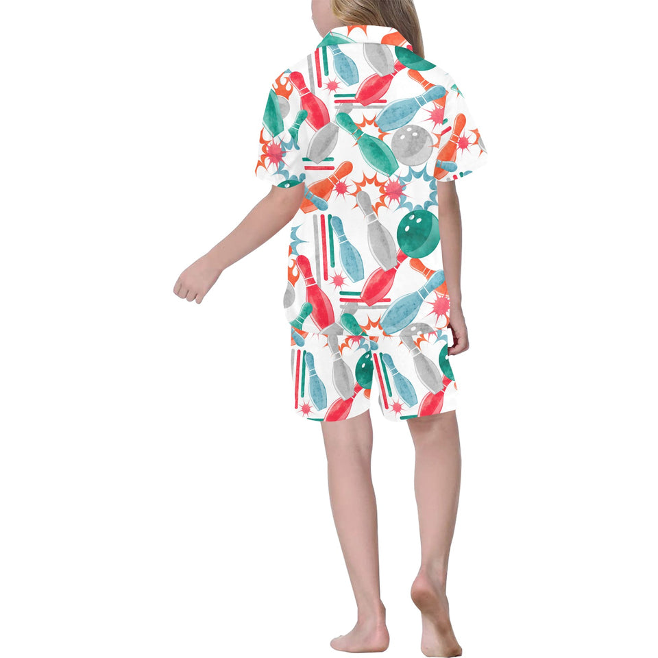 Watercolor bowling pattern Kids' Boys' Girls' V-Neck Short Pajama Set