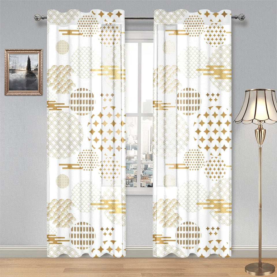 Beautiful gold japanese pattern Gauze Curtain