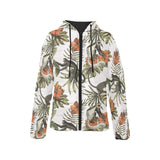 Monkey red hibiscus flower palm leaves floral patt Women's Padded Hooded Jacket
